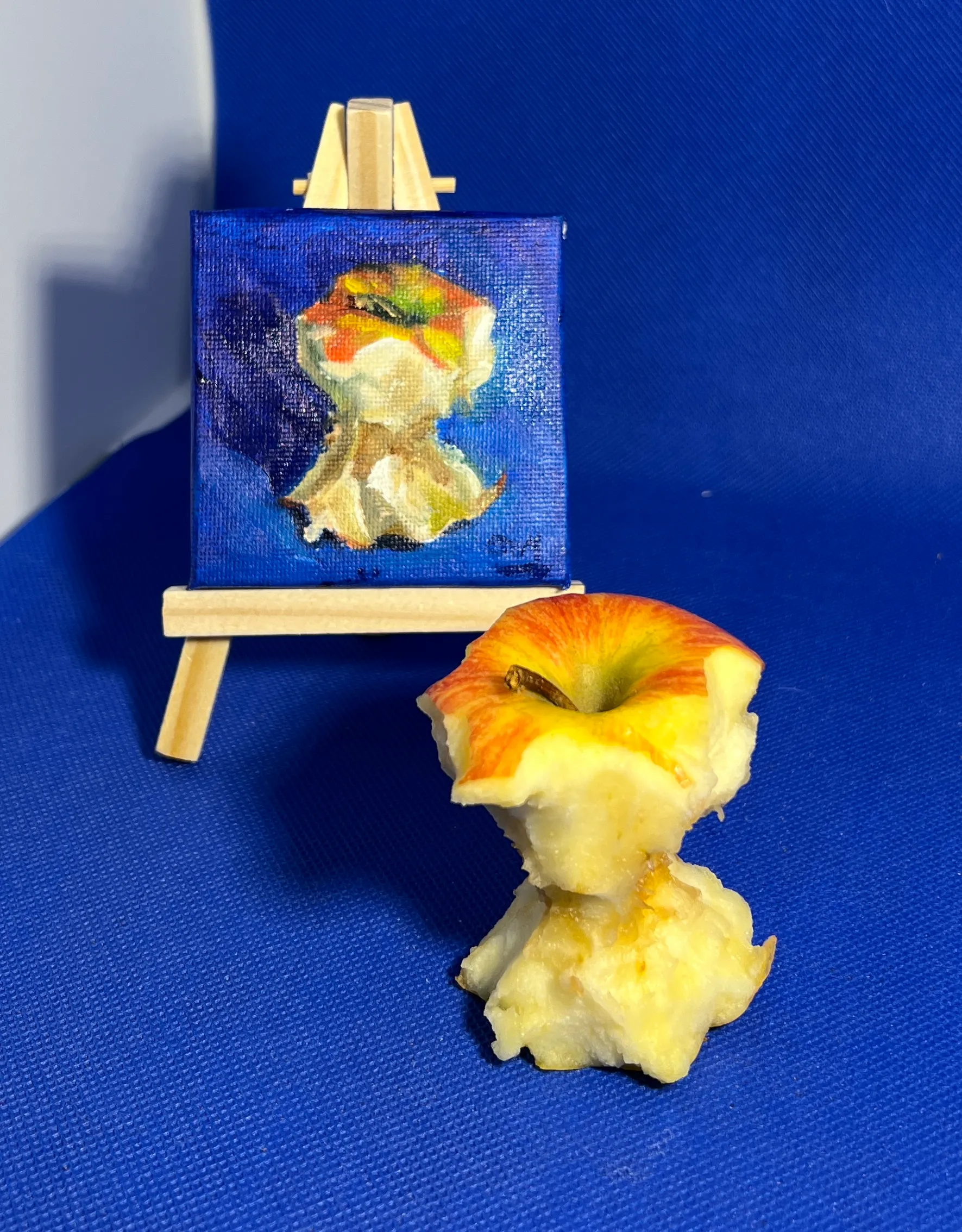 Who Ate my Apple! — original miniature oil painting on canvas