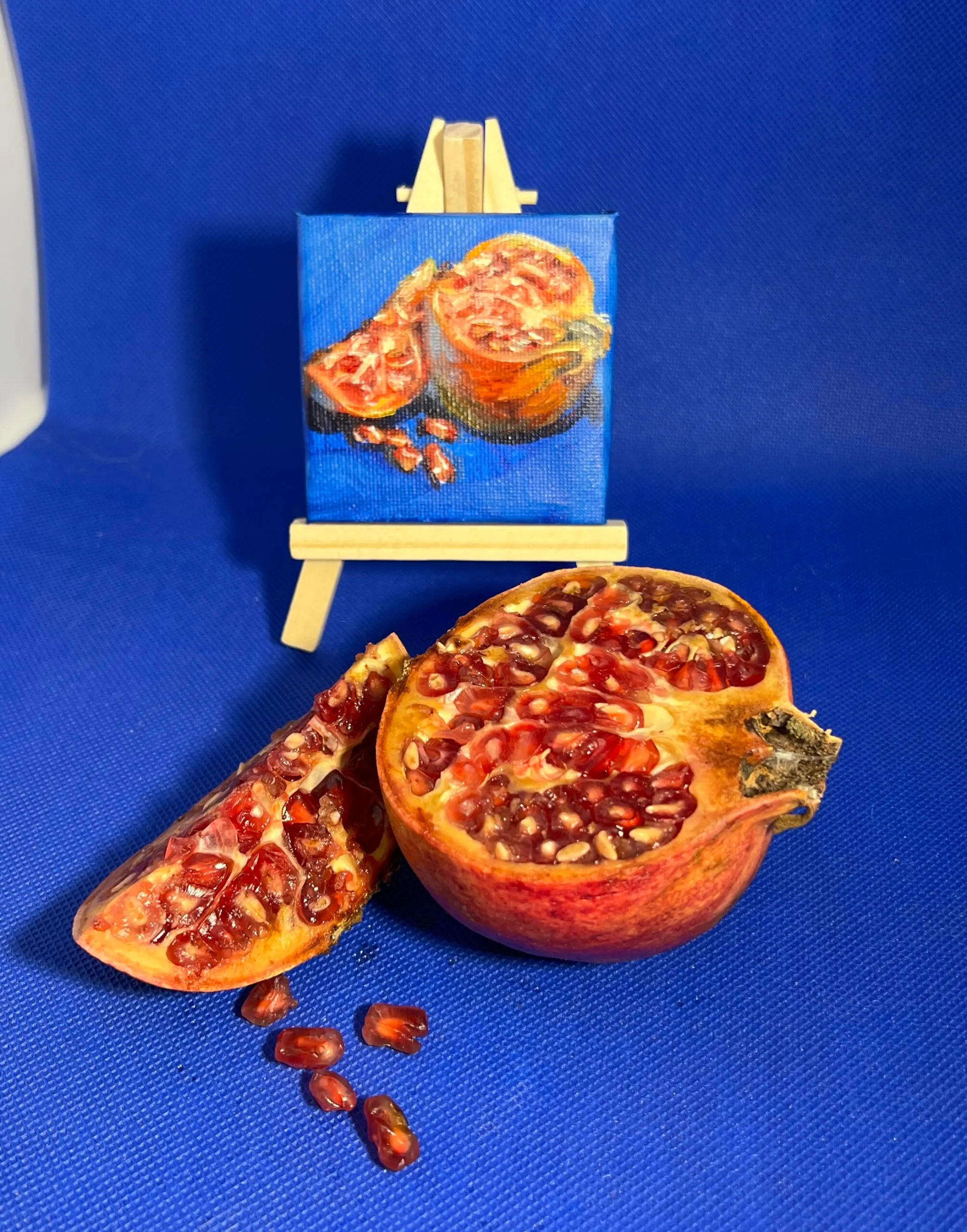 Pomegranate, opened — original miniature oil painting on canvas