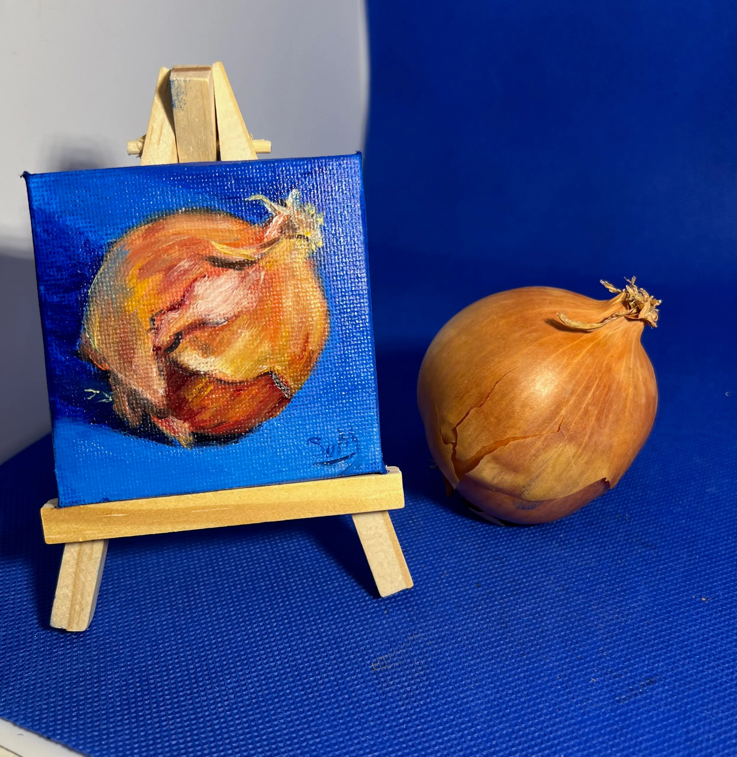 Onion — original miniature oil painting on canvas