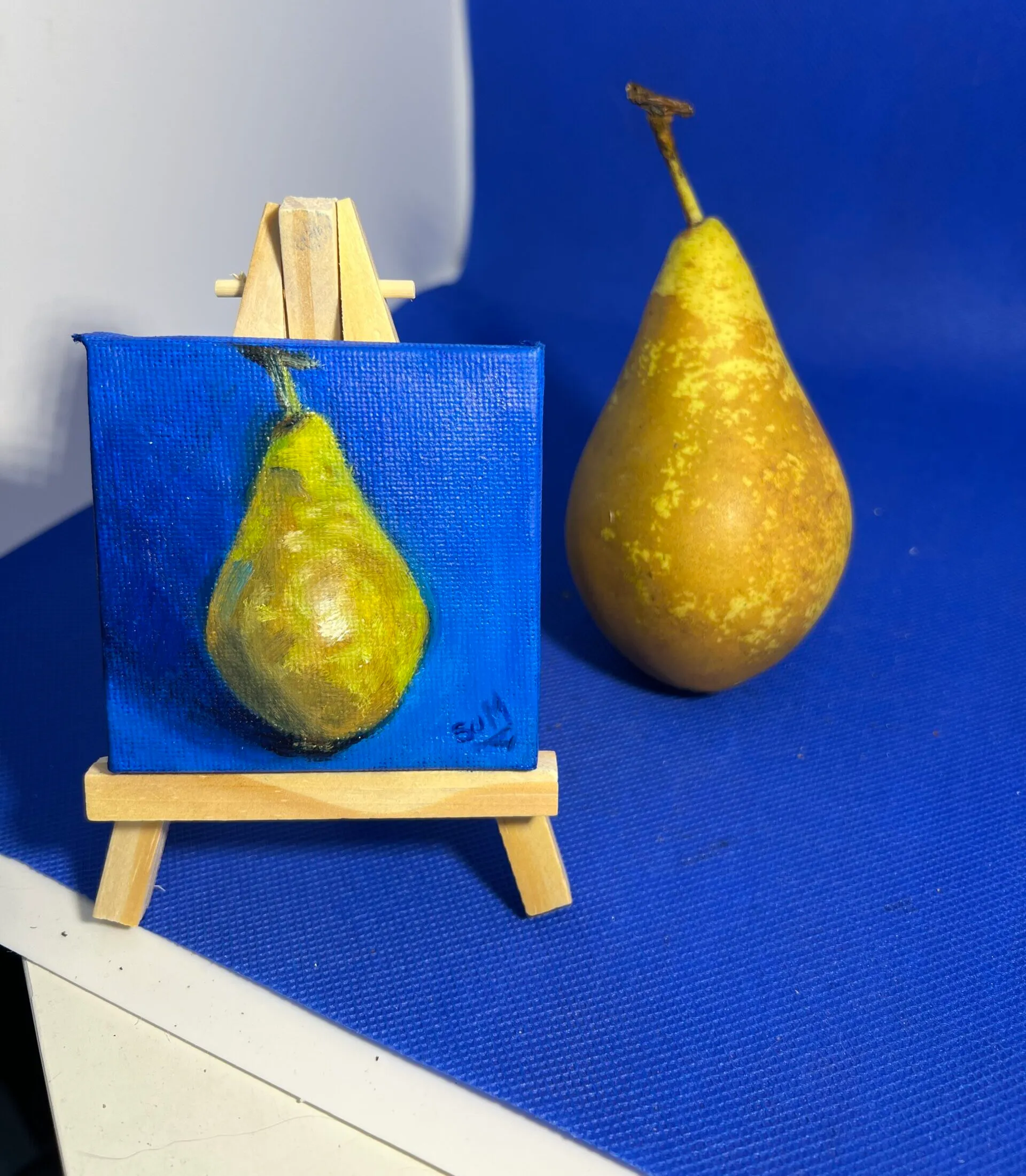 Pear — original miniature oil painting on canvas