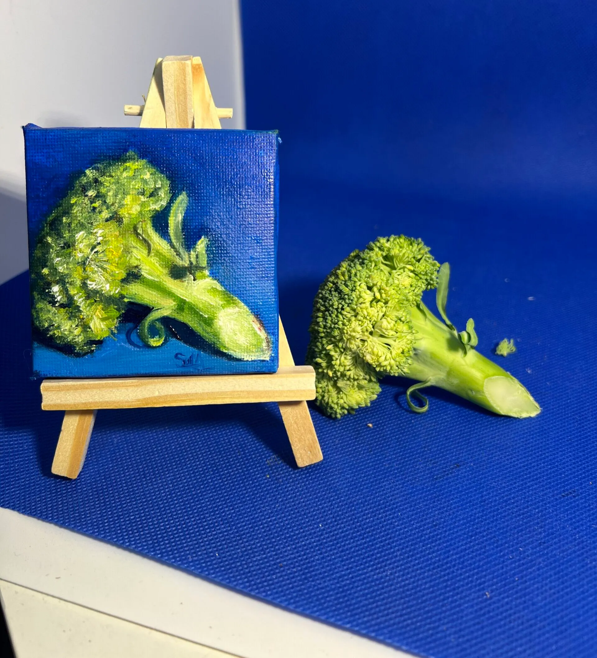 Broccoli — original miniature oil painting on canvas