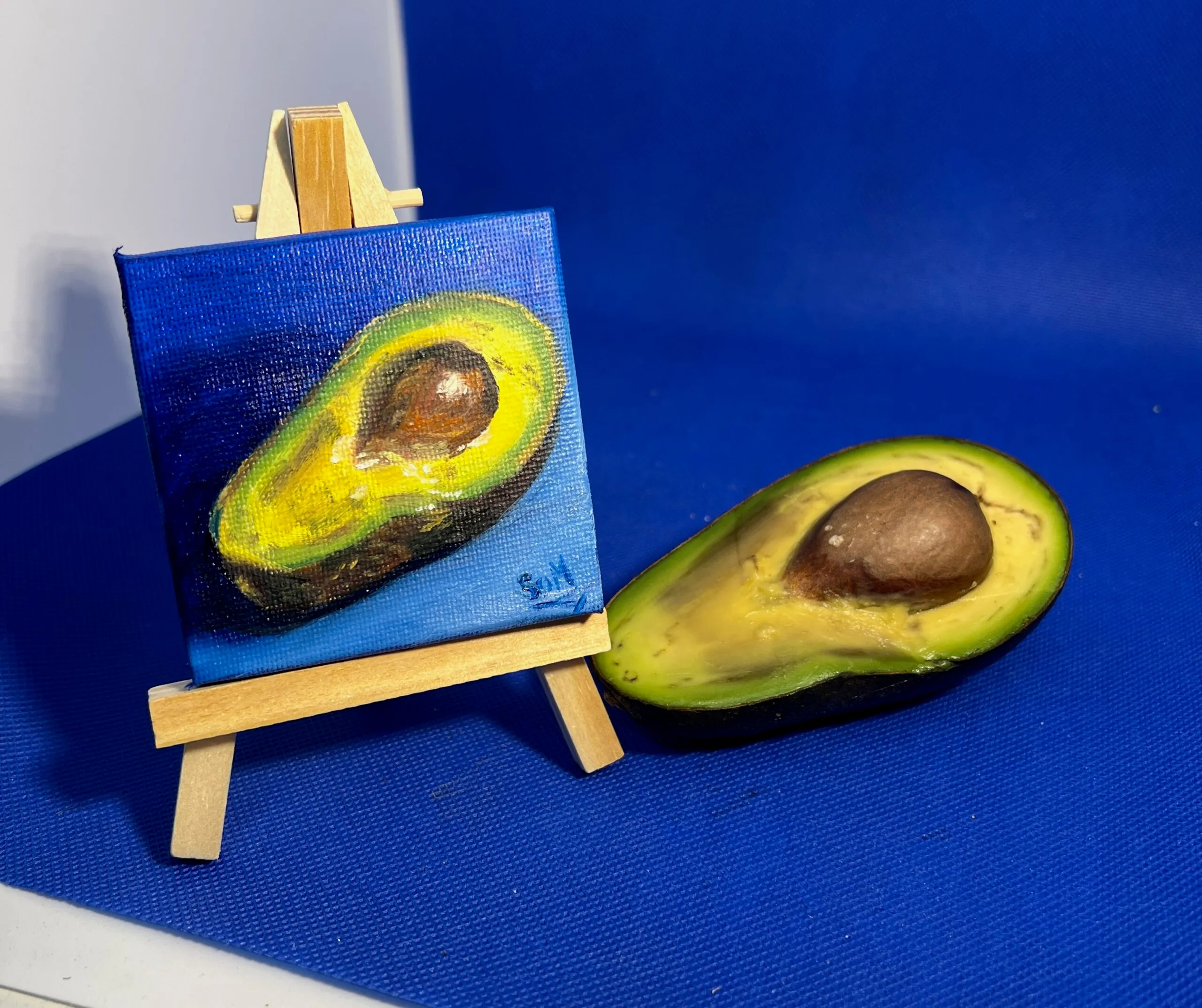 Avocado — original miniature oil painting on canvas