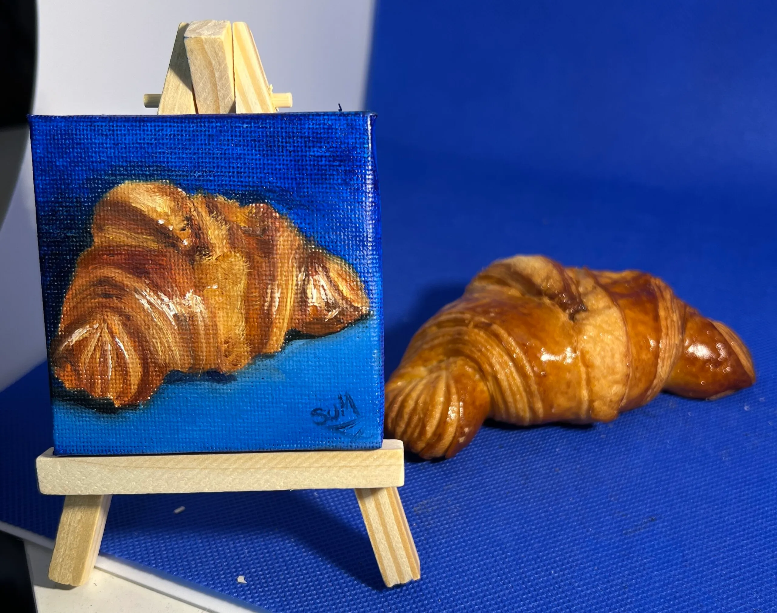 Croissant — original miniature oil painting on canvas