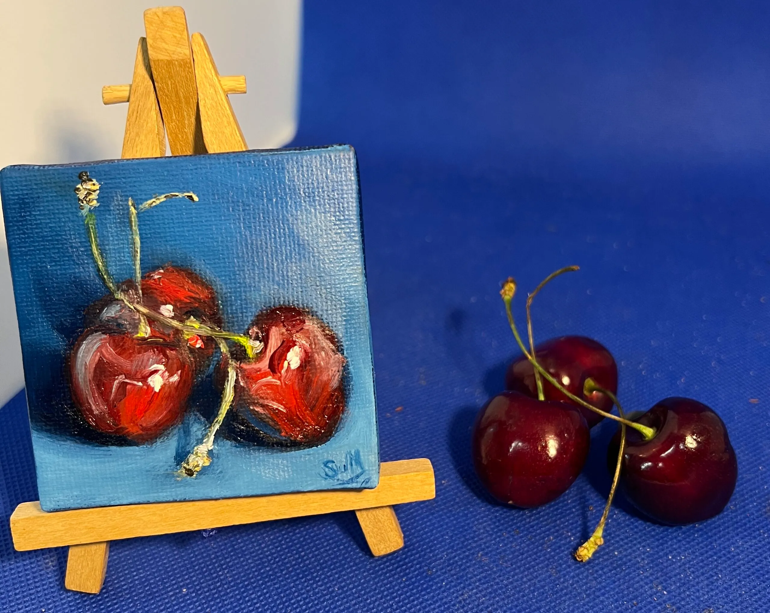 Cherries — original miniature oil painting on canvas