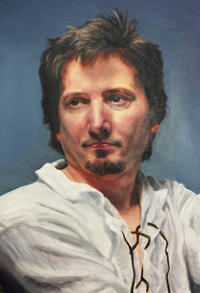 Karate Man Oil painting of a man in a white shirt