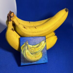 Mini oil painting of a bunch of bananas